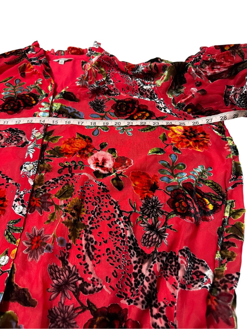 NWT John Mark Magic Moments Plus 1X Red Floral Burnout Velvet Button Blouse Boho - Picture 10 of 13